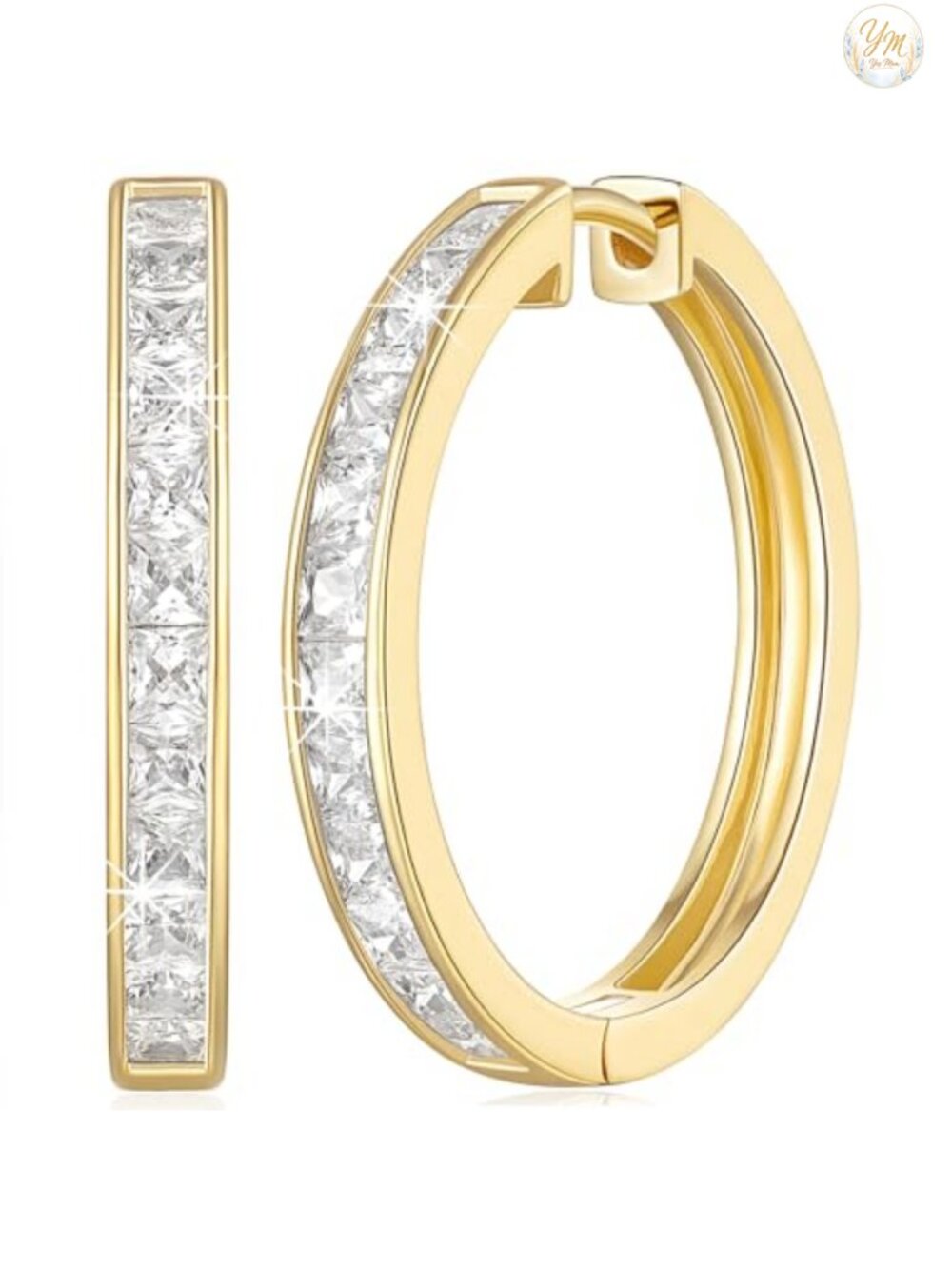 14K Gold Plated Cubic Zirconia Hoop Earrings for Women - Elegant Huggie Design
